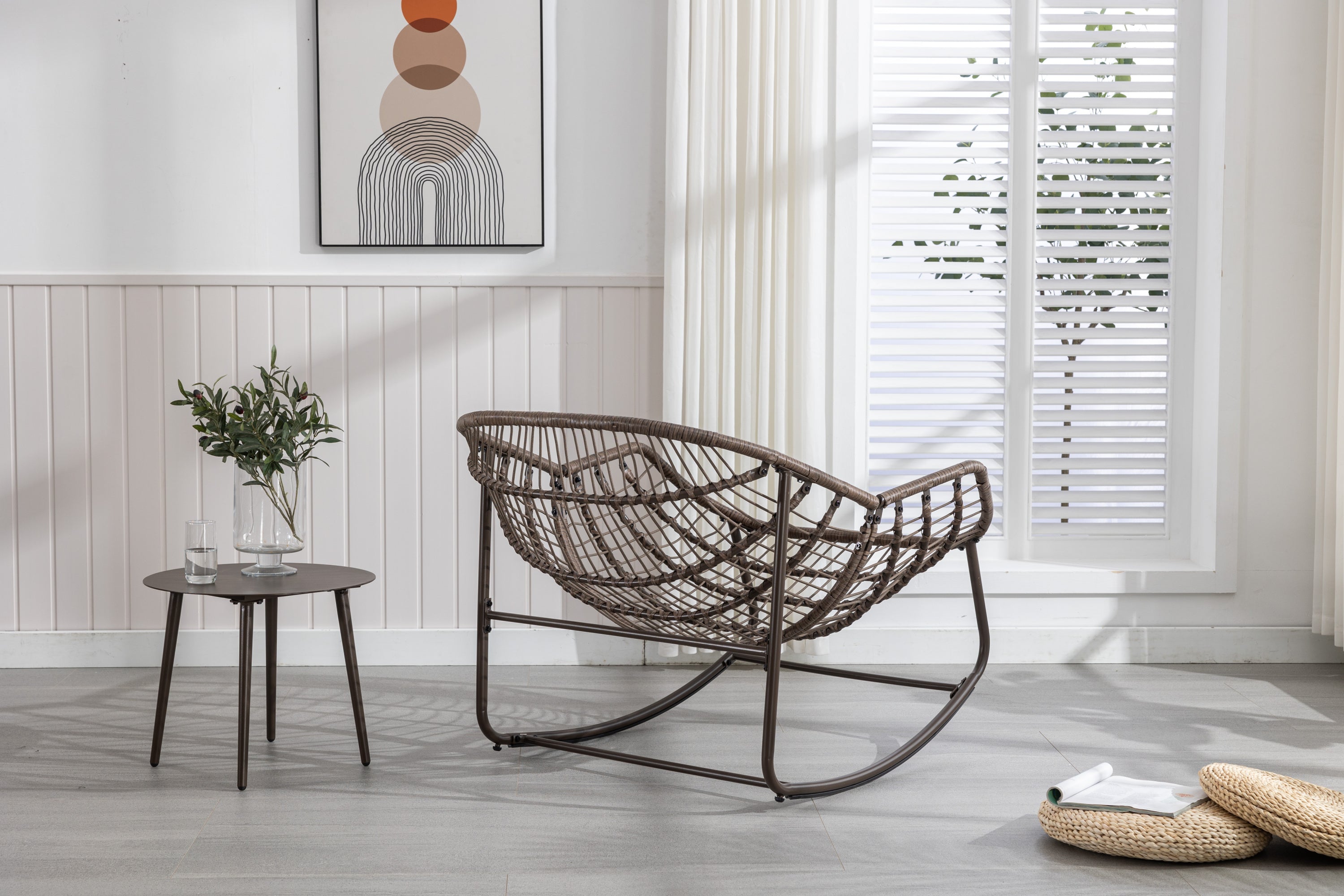 Outdoor Rattan Rocking Recliner Chair with Padded Cushion