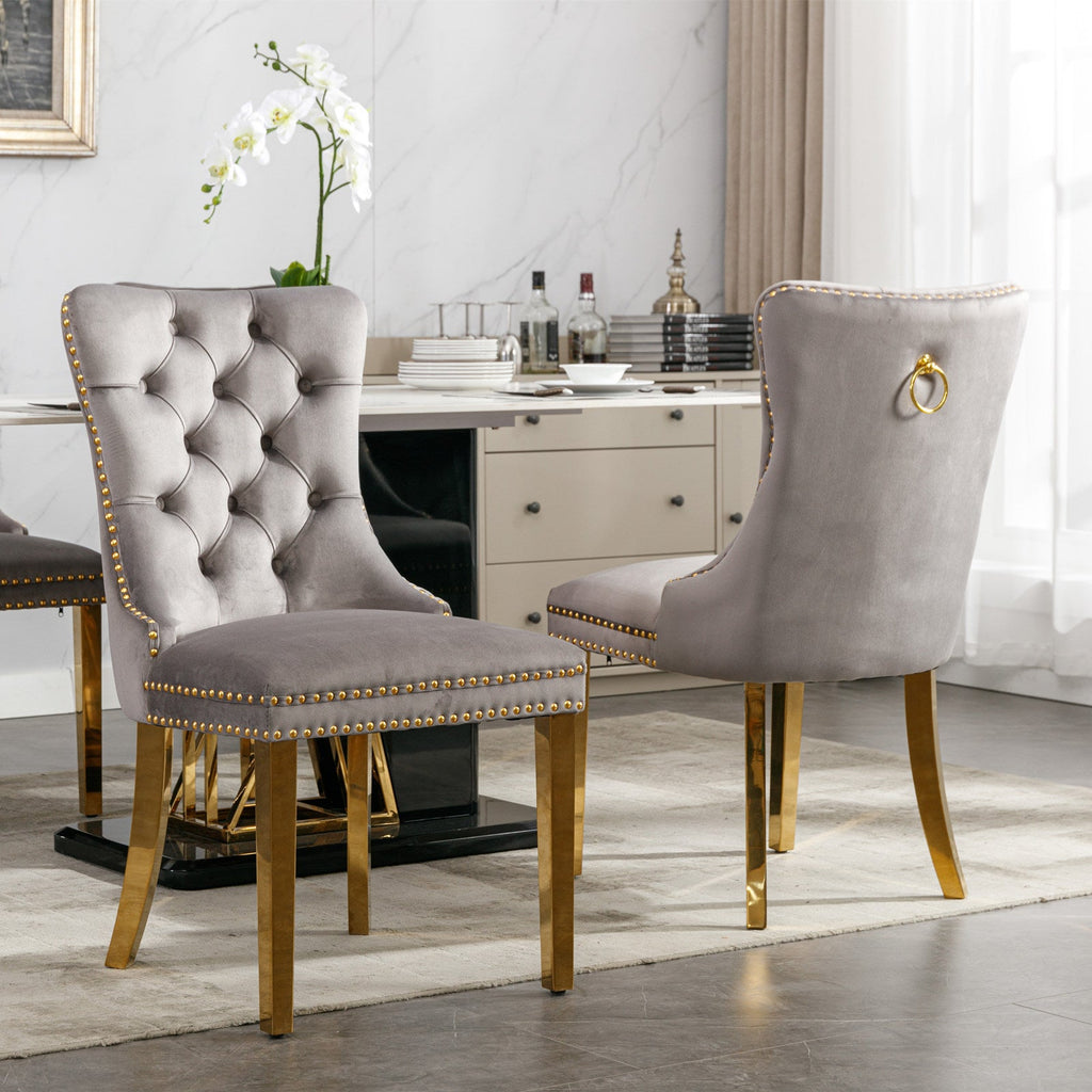 Modern High-end Tufted Solid Wood Velvet Dining Chair(Set of 2)