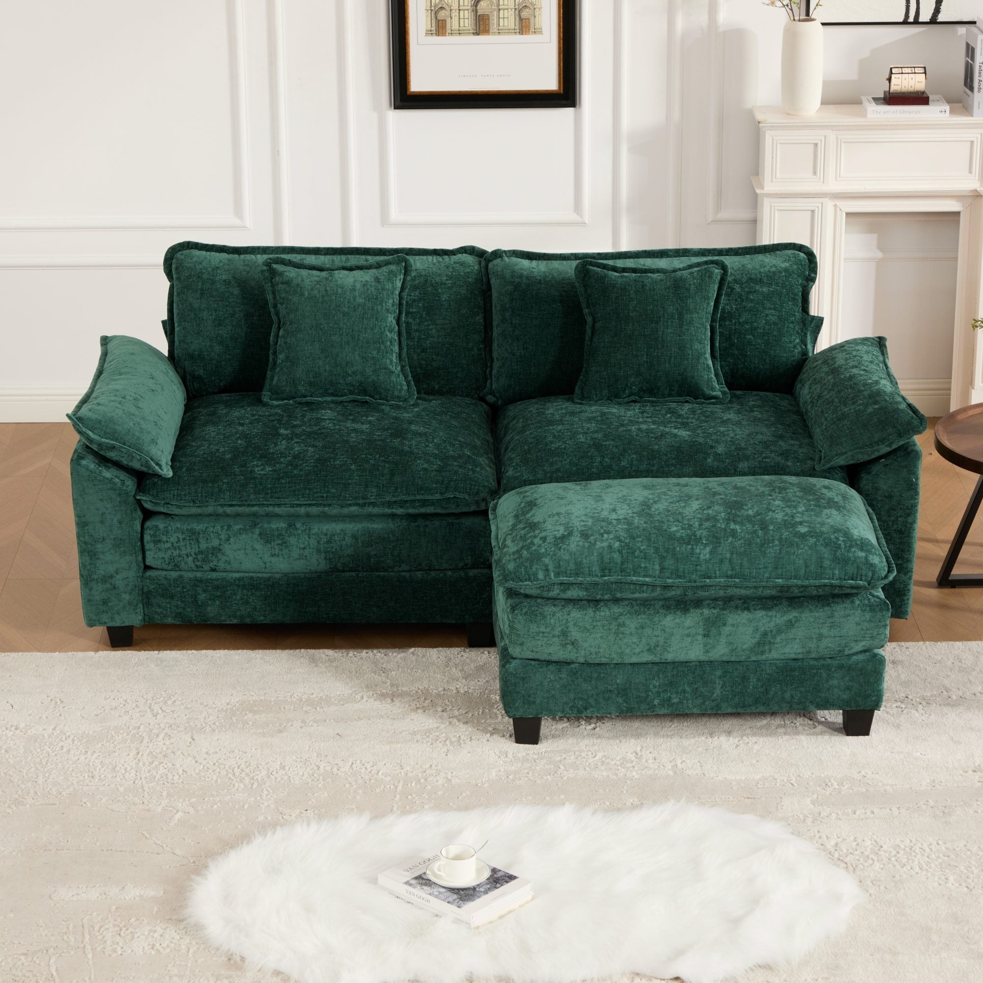 Modern Comfy Upholstered Seat Cushion Sectional Couch (Ottoman is Not Included)