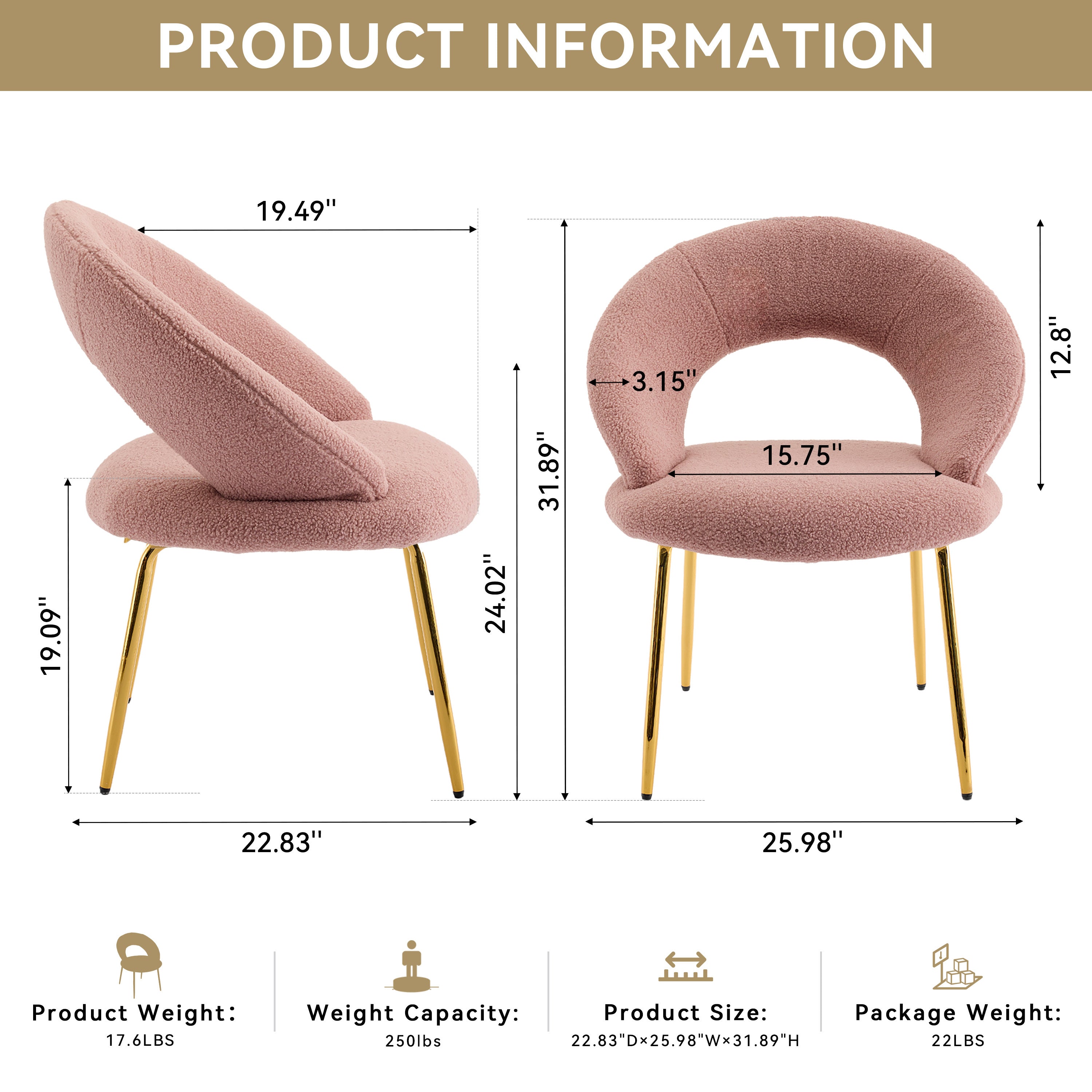 Velvet/Teddy Fabric Dining Chairs with Curved Backrest