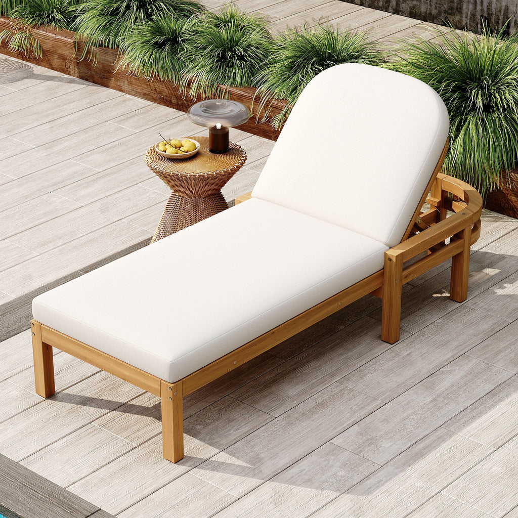 Acacia Wood Chaise Lounge Chairs 5-Position Adjustable Backrest for Patio Poolside