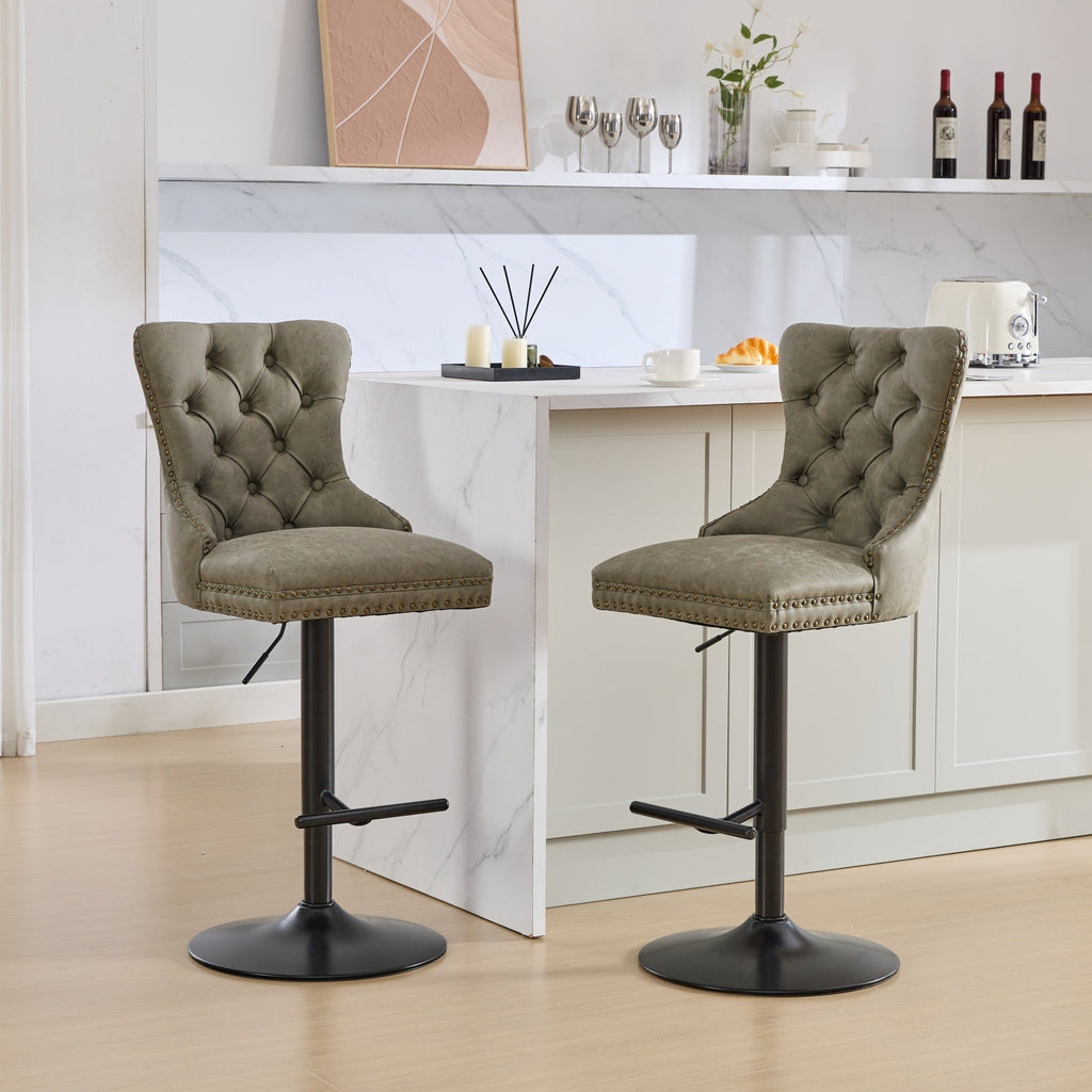 Aged and Retro PU Swivel Barstools Adjusatble Seat Height (Set of 2)
