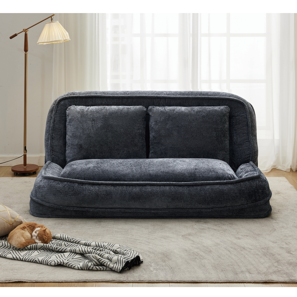 2-in-1 Extra Large Chenille Floor Couch Loveseat for Humans & Dogs