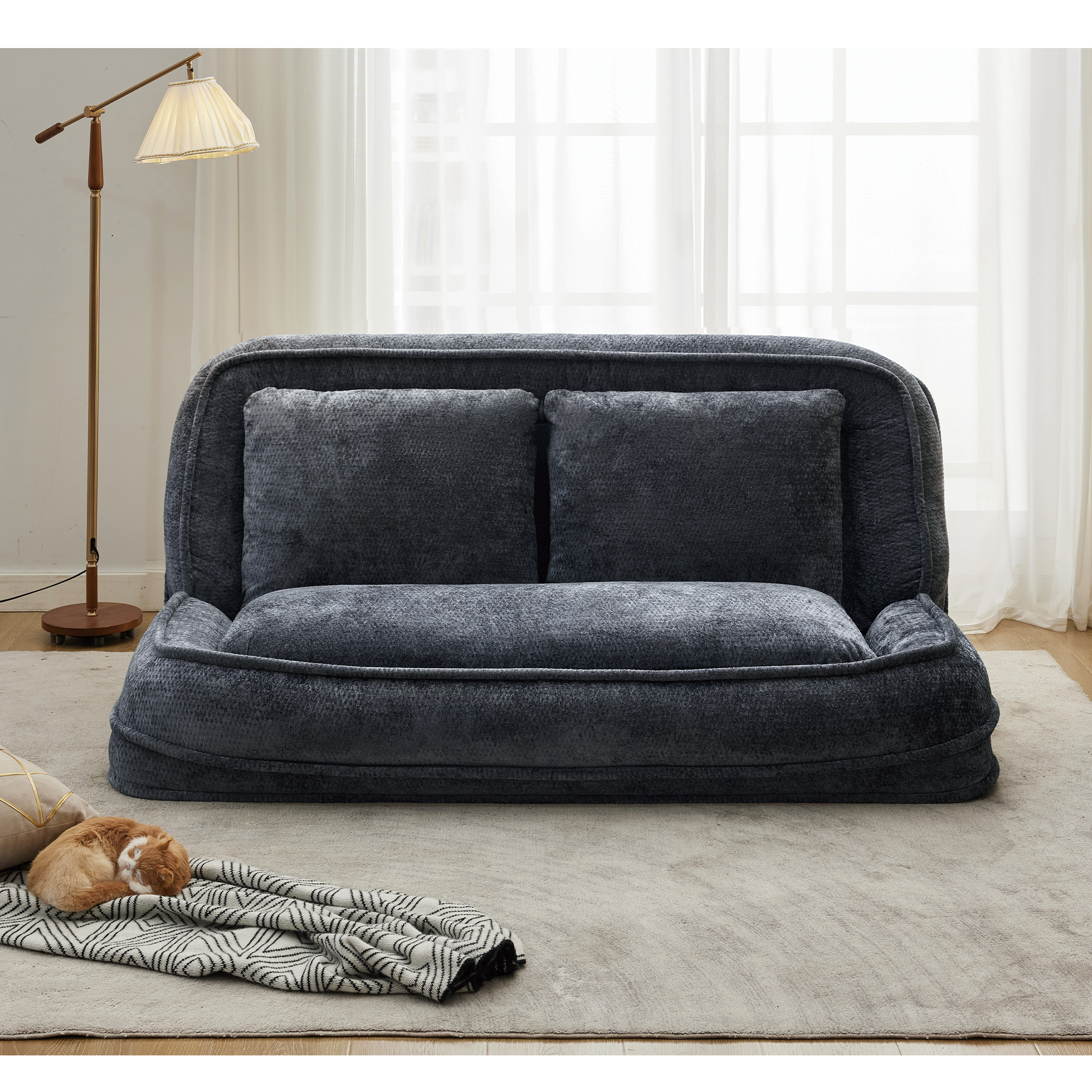 2-in-1 Extra Large Chenille Floor Couch Loveseat for Humans & Dogs