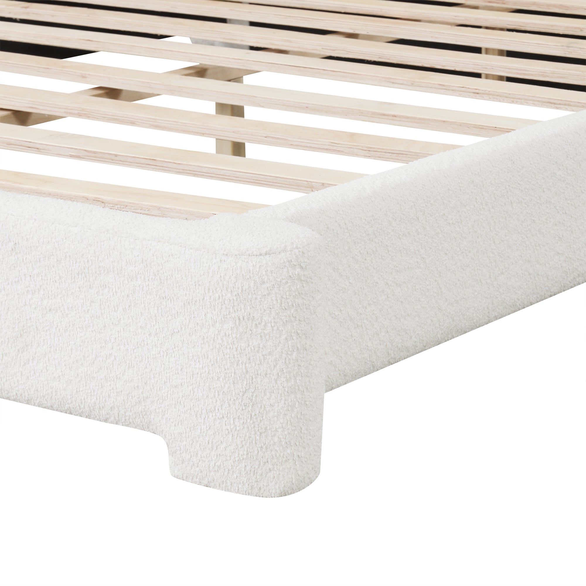 Cozy White Bouclé Upholstered Wood Bed