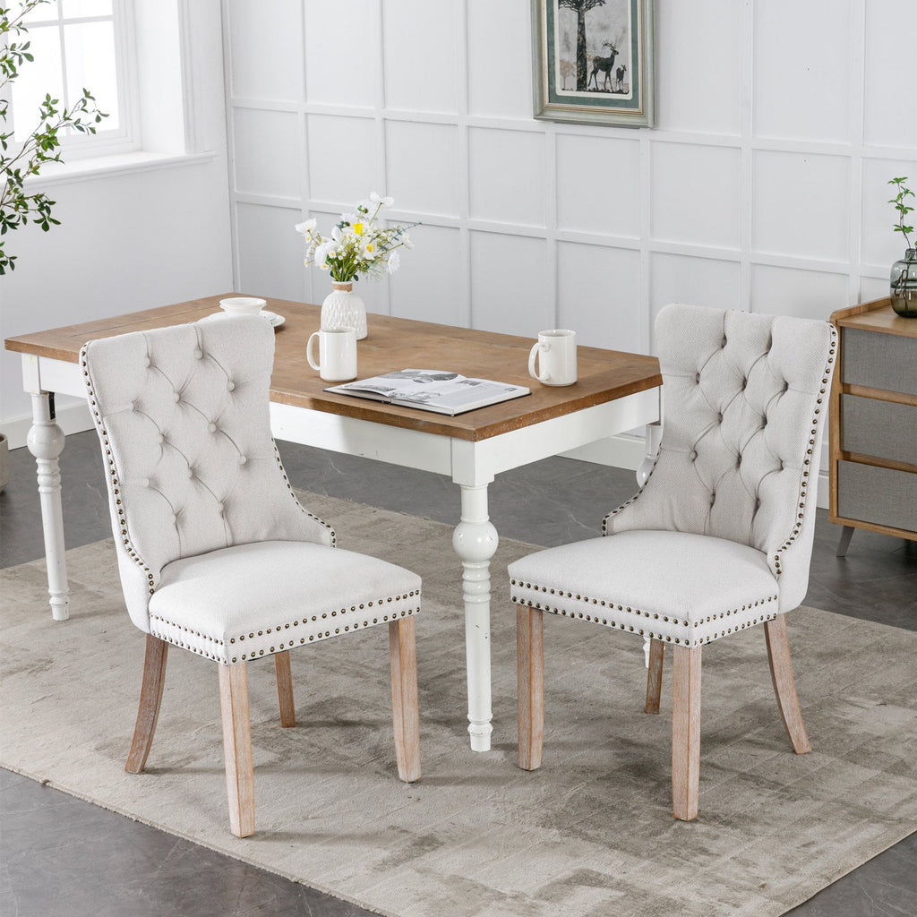 Linen Contemporary Tufted Flax Upholstered Dining Chairs (Set of 2)