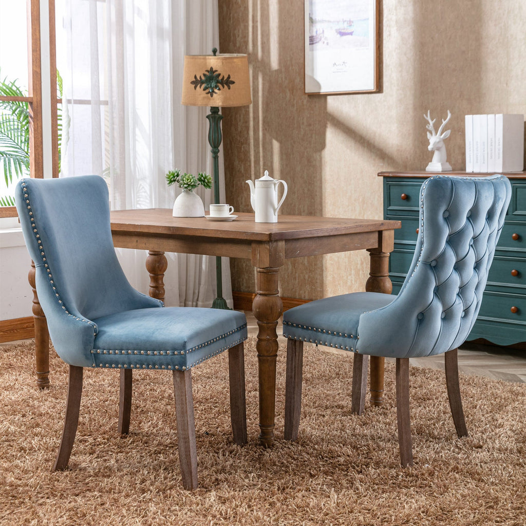 Modern Velvet Upholstered Wing-Back Dining Chairs (Set of 2)