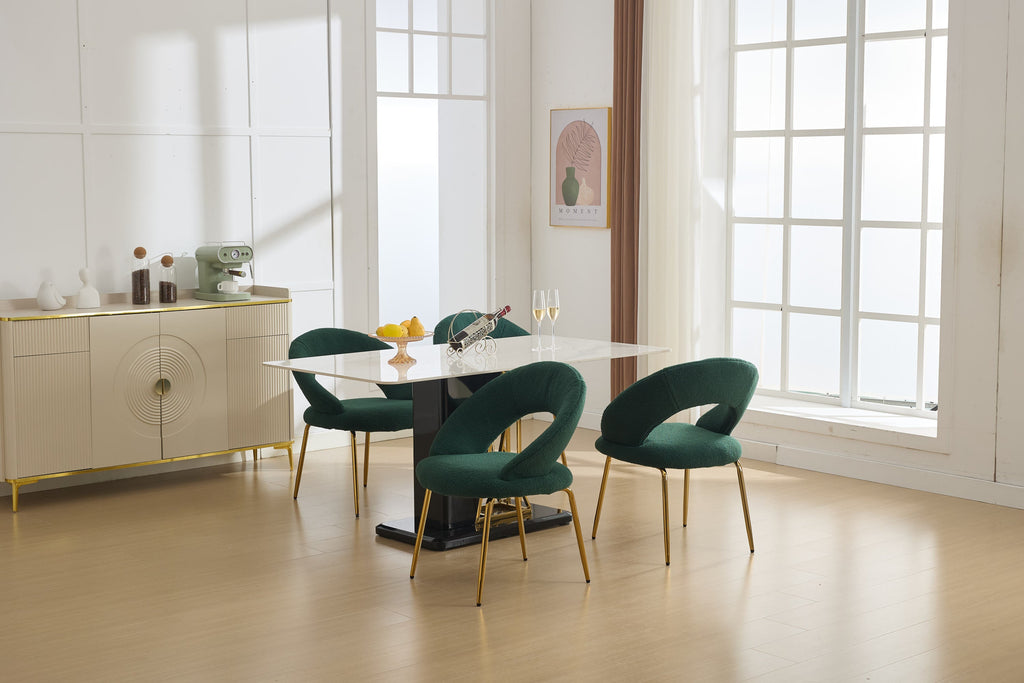 Velvet/Teddy Fabric Dining Chairs with Curved Backrest