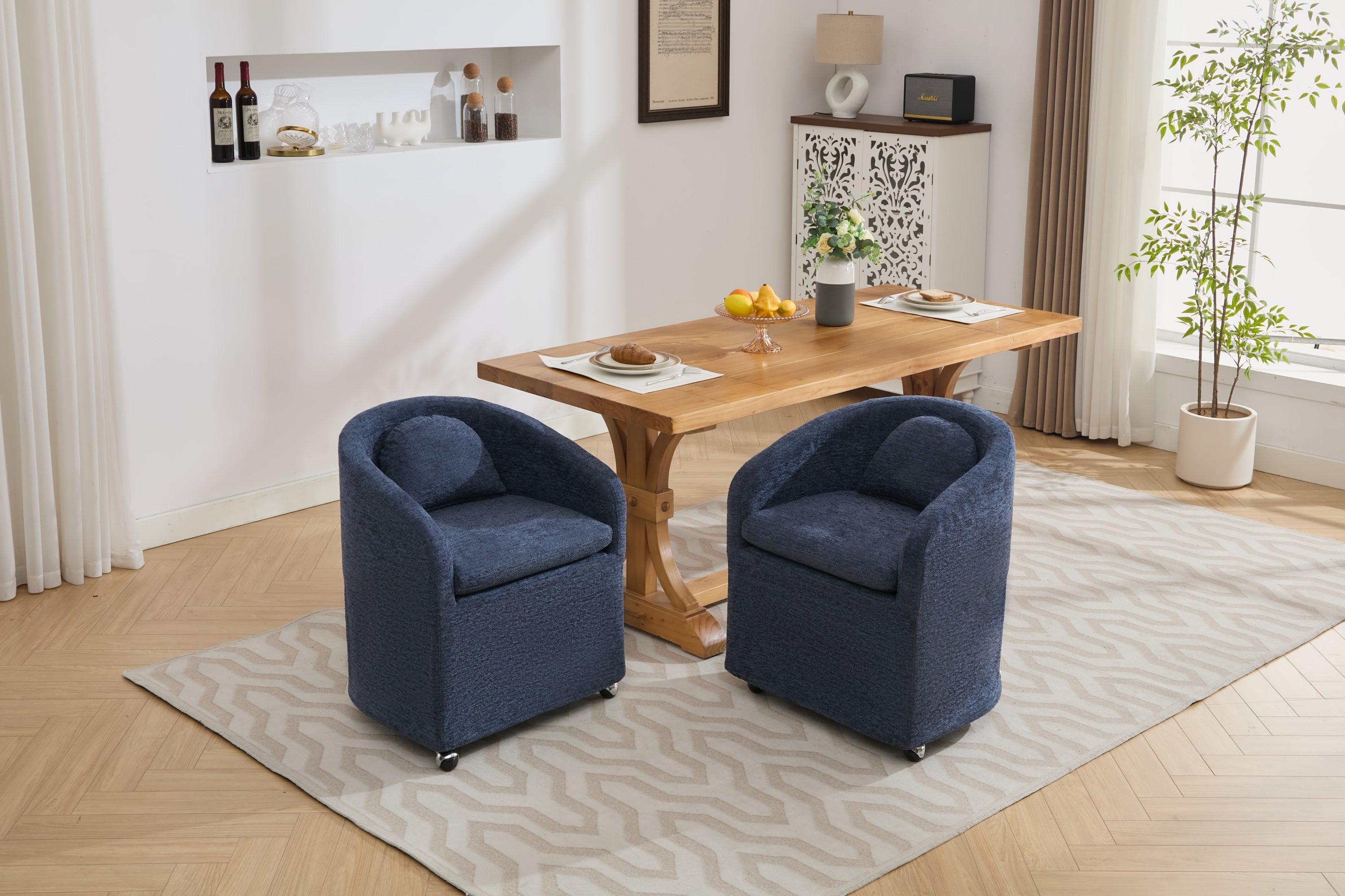 Modern Chenille Fabric Dining Armchair with Back Cushion