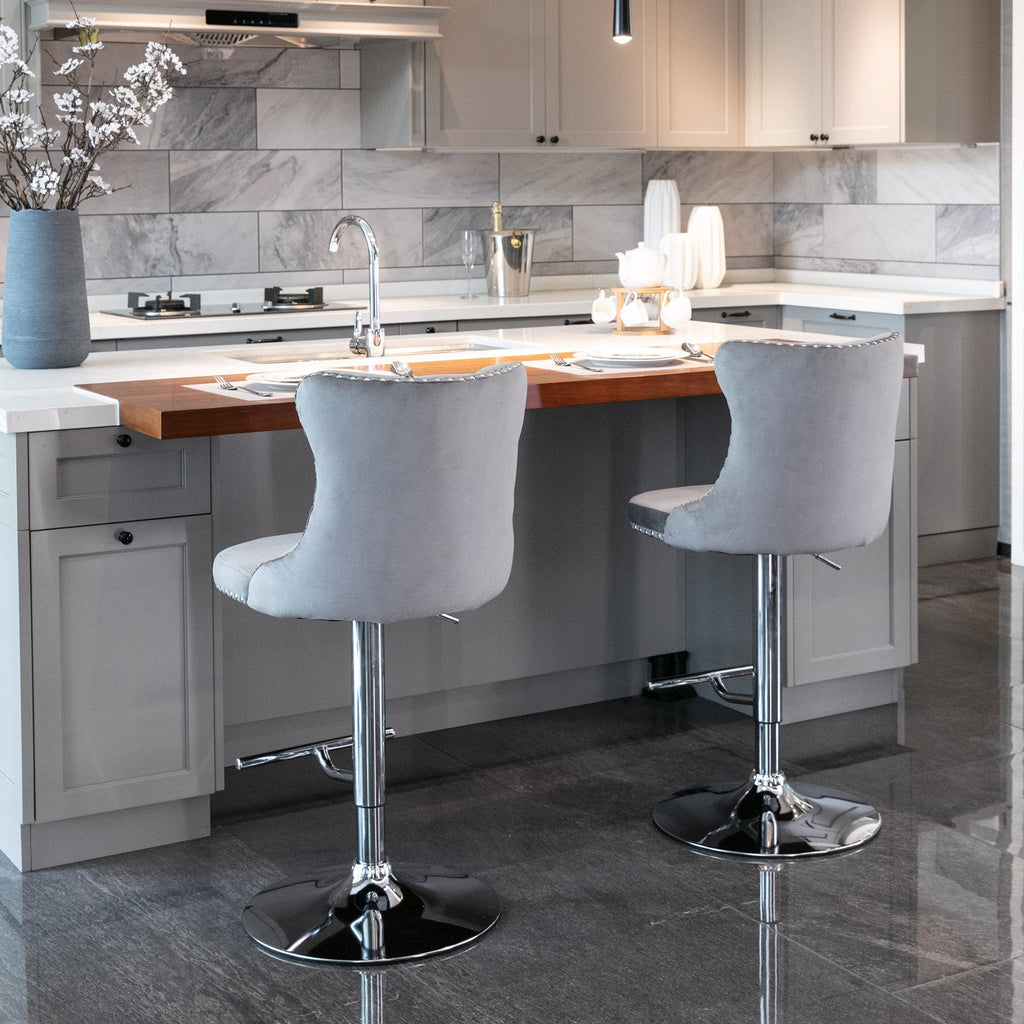 25-33 Inch Modern Velvet Swivel Barstools (Set of 2)
