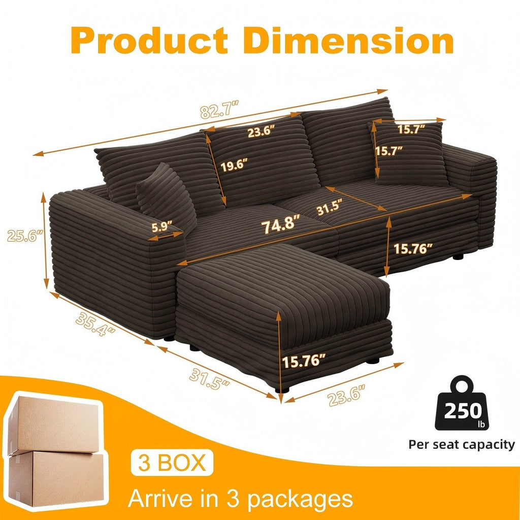 82.7' Modern Comfy Cloud Couch Sofa with Soft Pillows + Ottomans Option