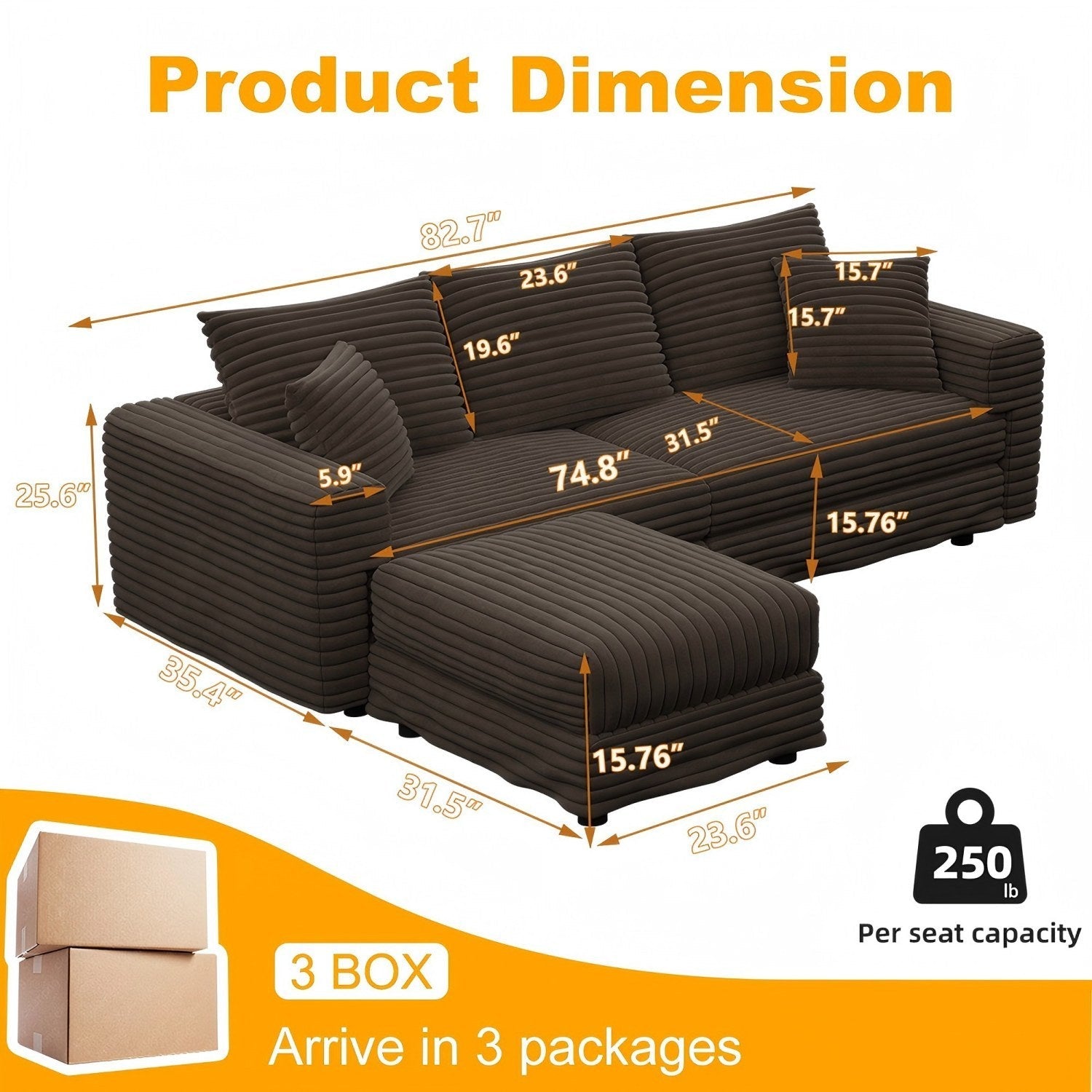 82.7' Modern Comfy Cloud Couch Sofa with Soft Pillows + Ottomans Option