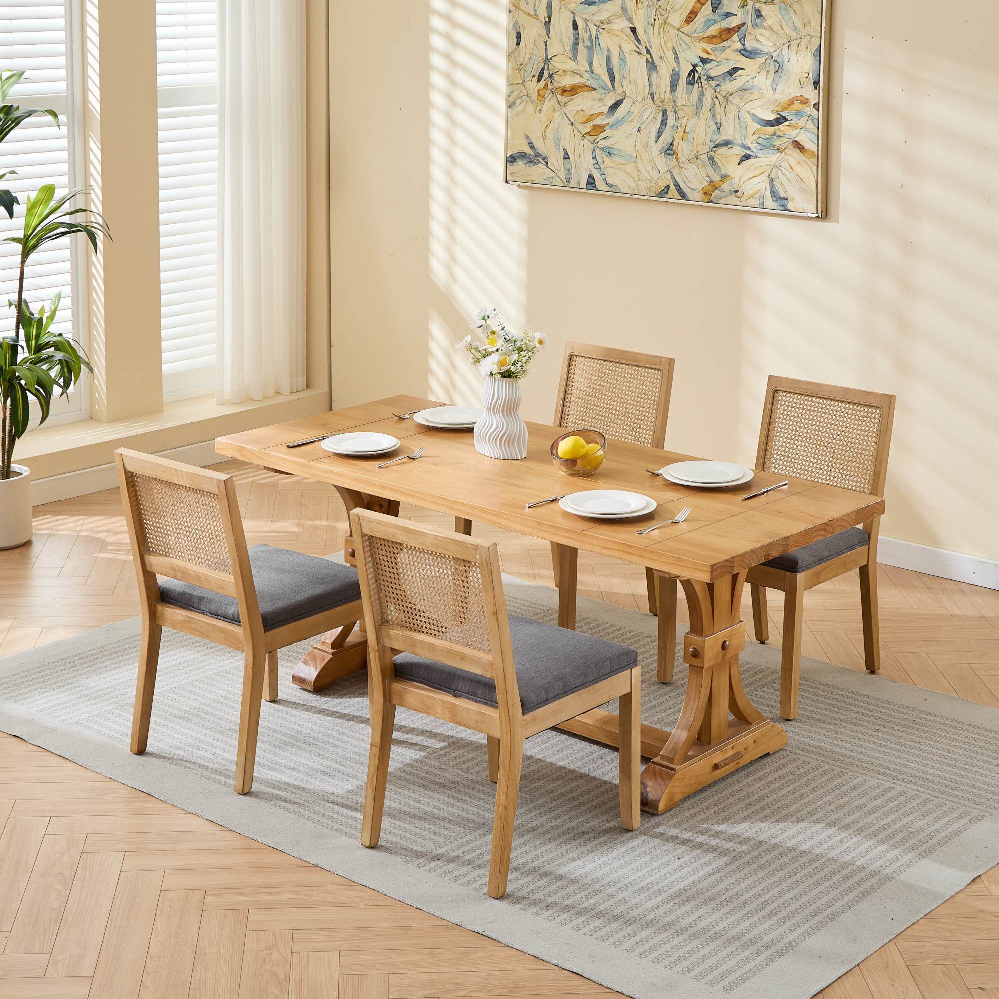 Farmhouse Rattan Dining Chairs (Set of 2)