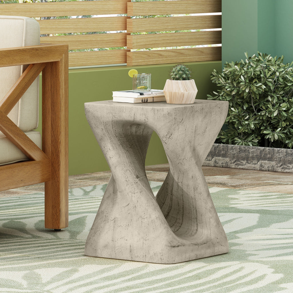 Twist Shape Side Table with Wood-like Texture