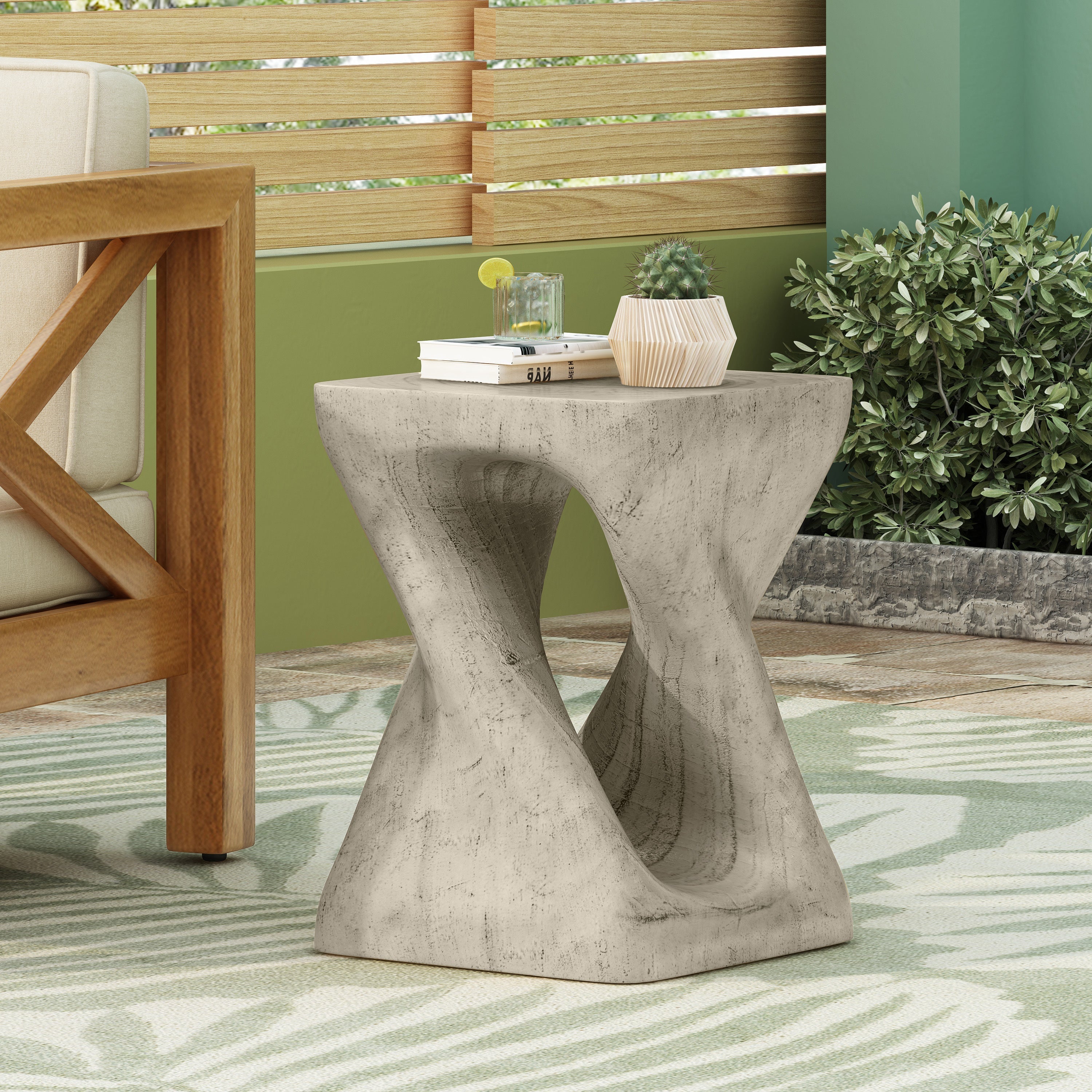 Twist Shape Side Table with Wood-like Texture