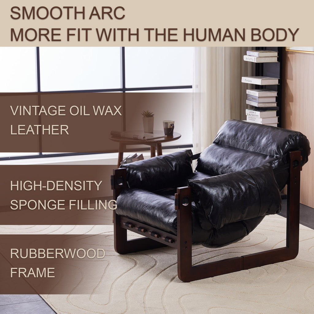 Medieval Modern Lounge Chair Removable Armrests Vintage Oil Wax Leather Sofa