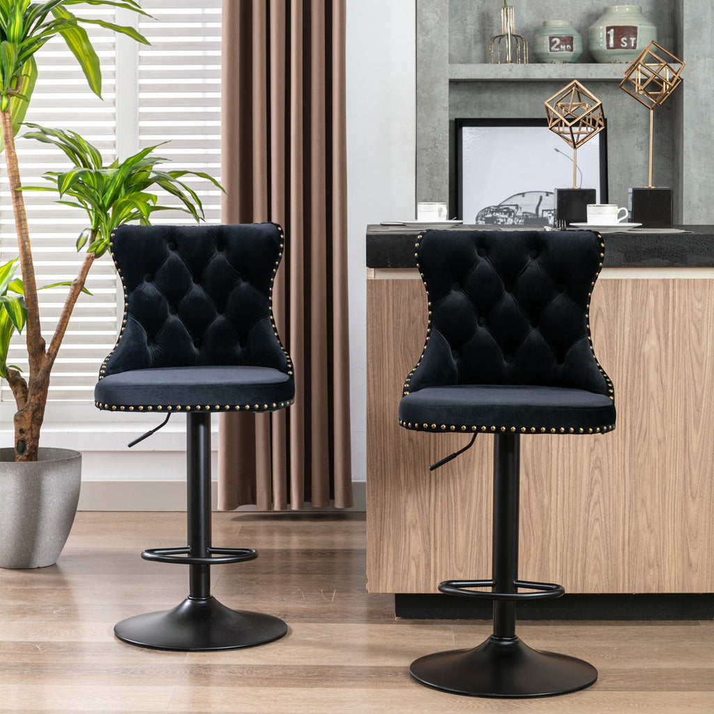 Modern Swivel Velvet Barstools Adjusatble Seat (Set of 2)