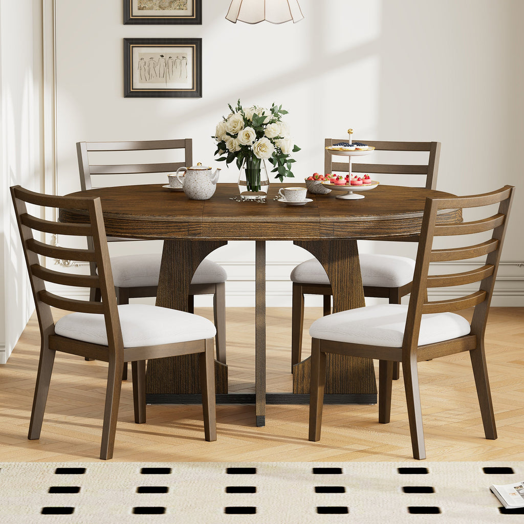 5-Piece Retro Extendable Dining Table Set with 16" Removable Leaf