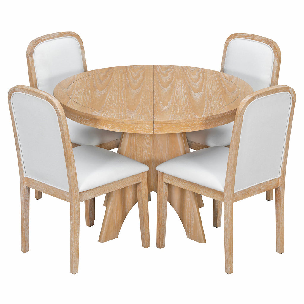 Vintage Extendable Dining Table Set with 4 Upholstered Chairs