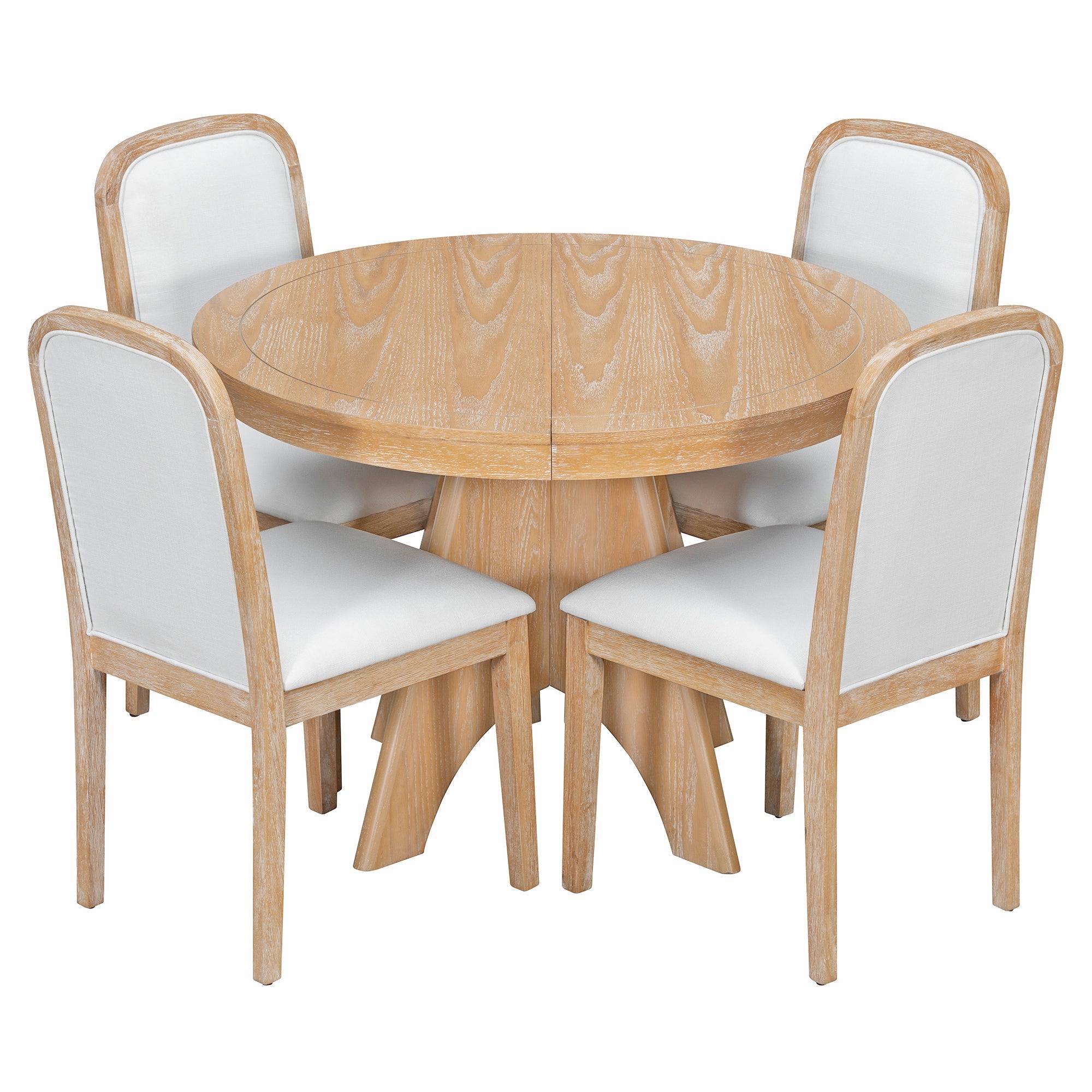 Vintage Extendable Dining Table Set with 4 Upholstered Chairs