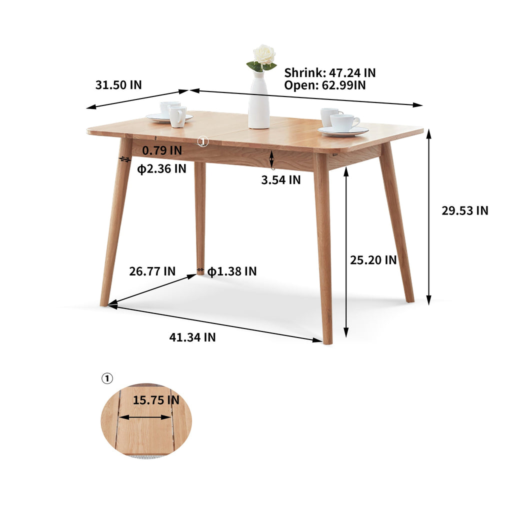 Natural Solid Oak Telescopic Dining Table for 6-8 People