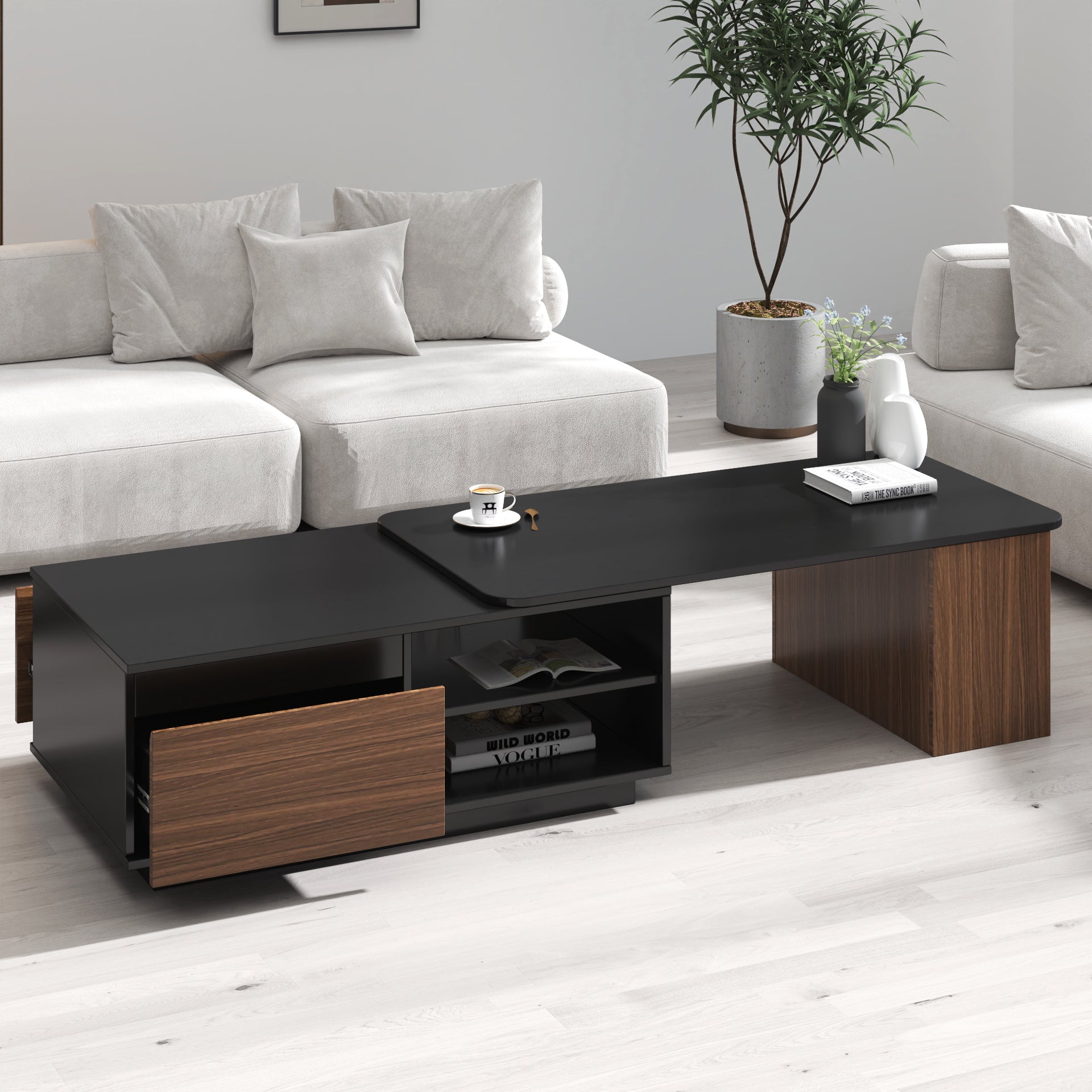 Extendable Length Adjustable Wood Coffee Table
