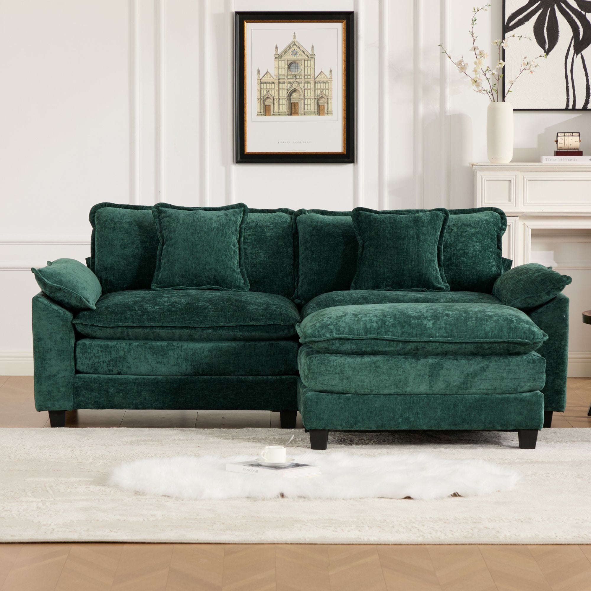 Modern Comfy Upholstered Seat Cushion Sectional Couch (Ottoman is Not Included)