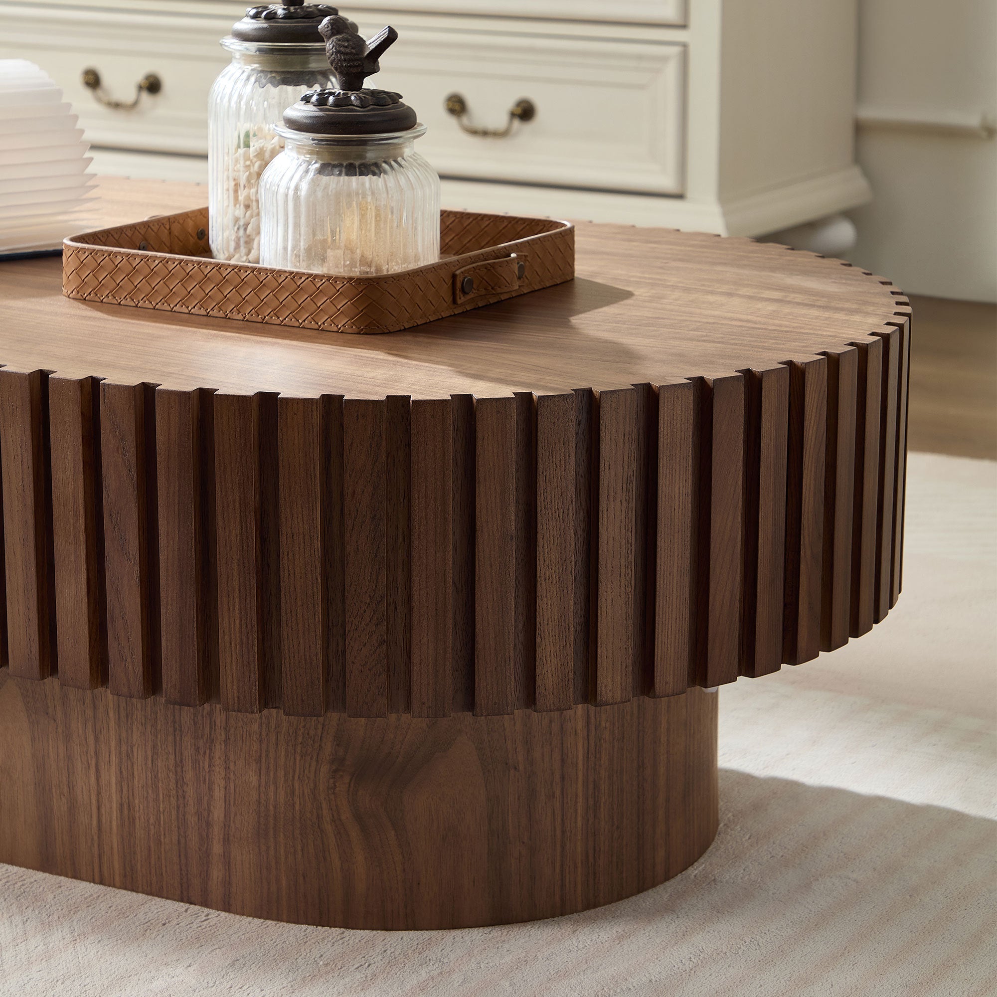 43.70 Inch Modern Handcraft Drum and Oval Coffee Table