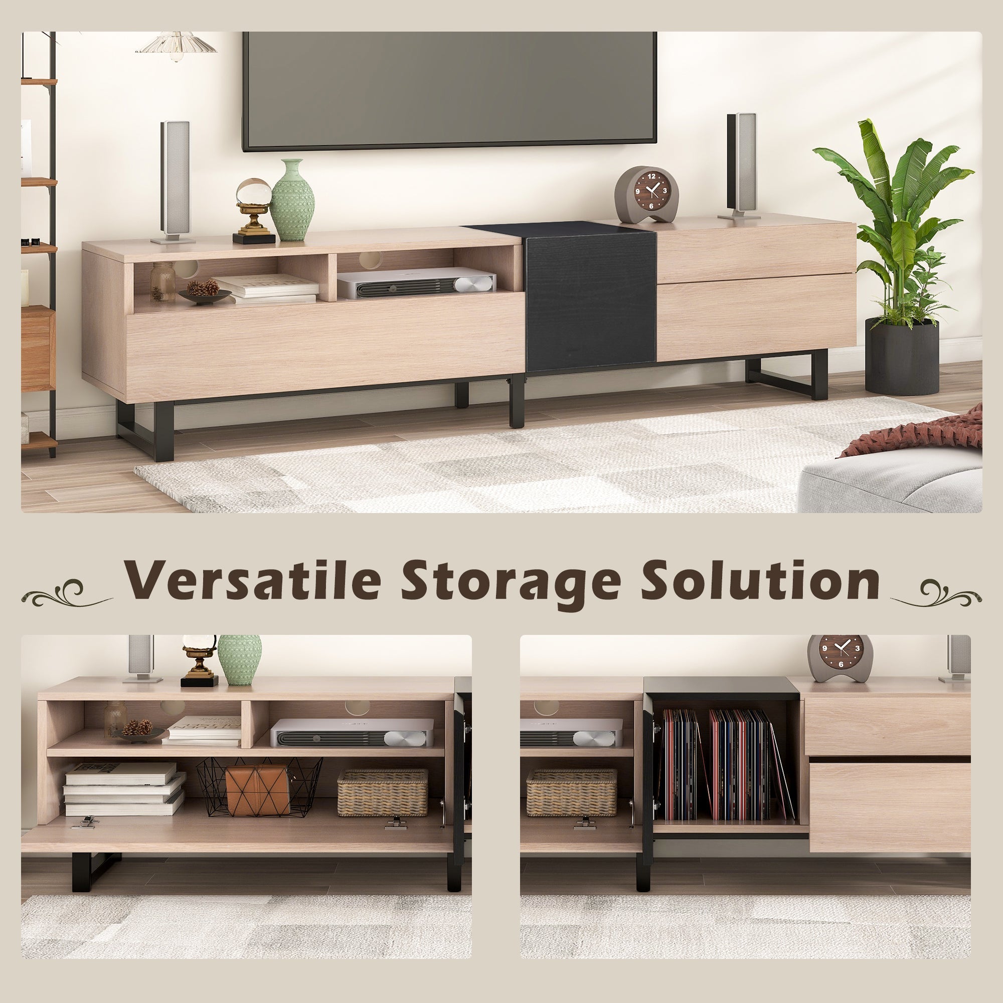 Modern TV Stand for 80'' TV with Double Storage Space