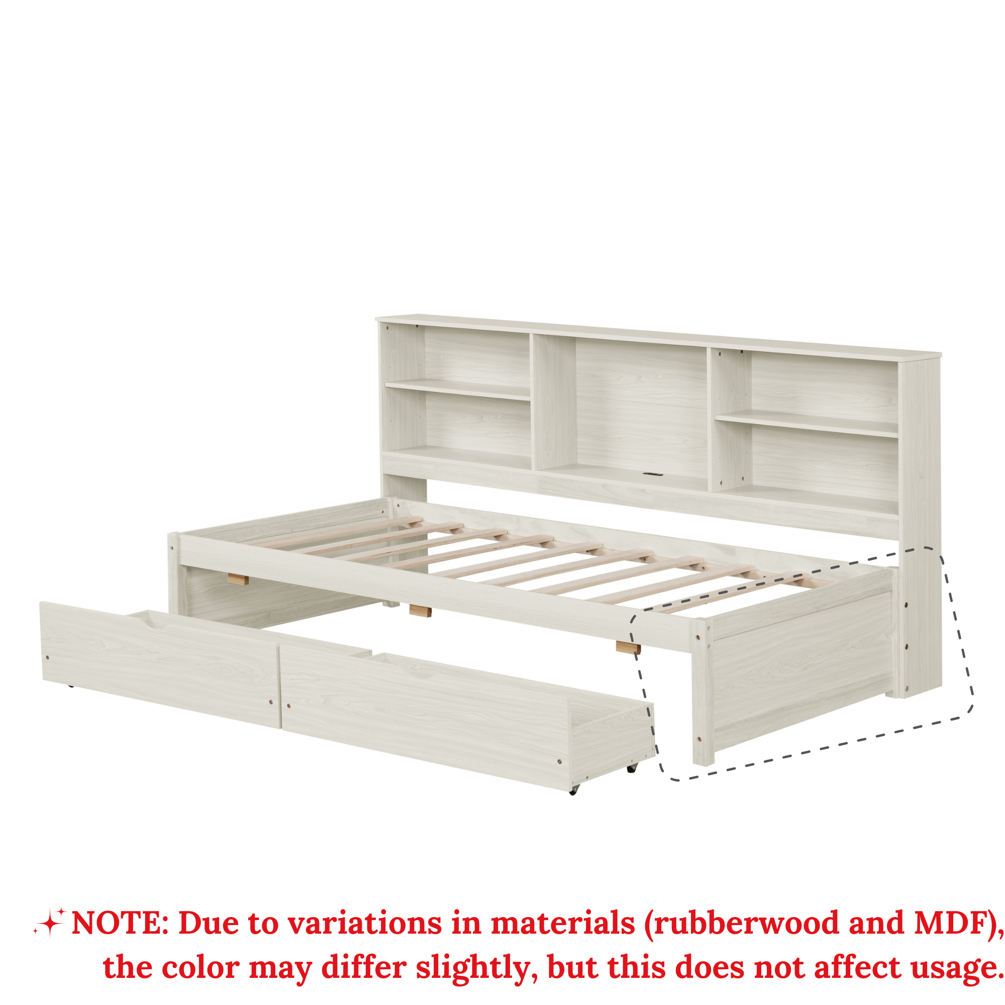 Twin Size Bed Frame with Side Bookshelves