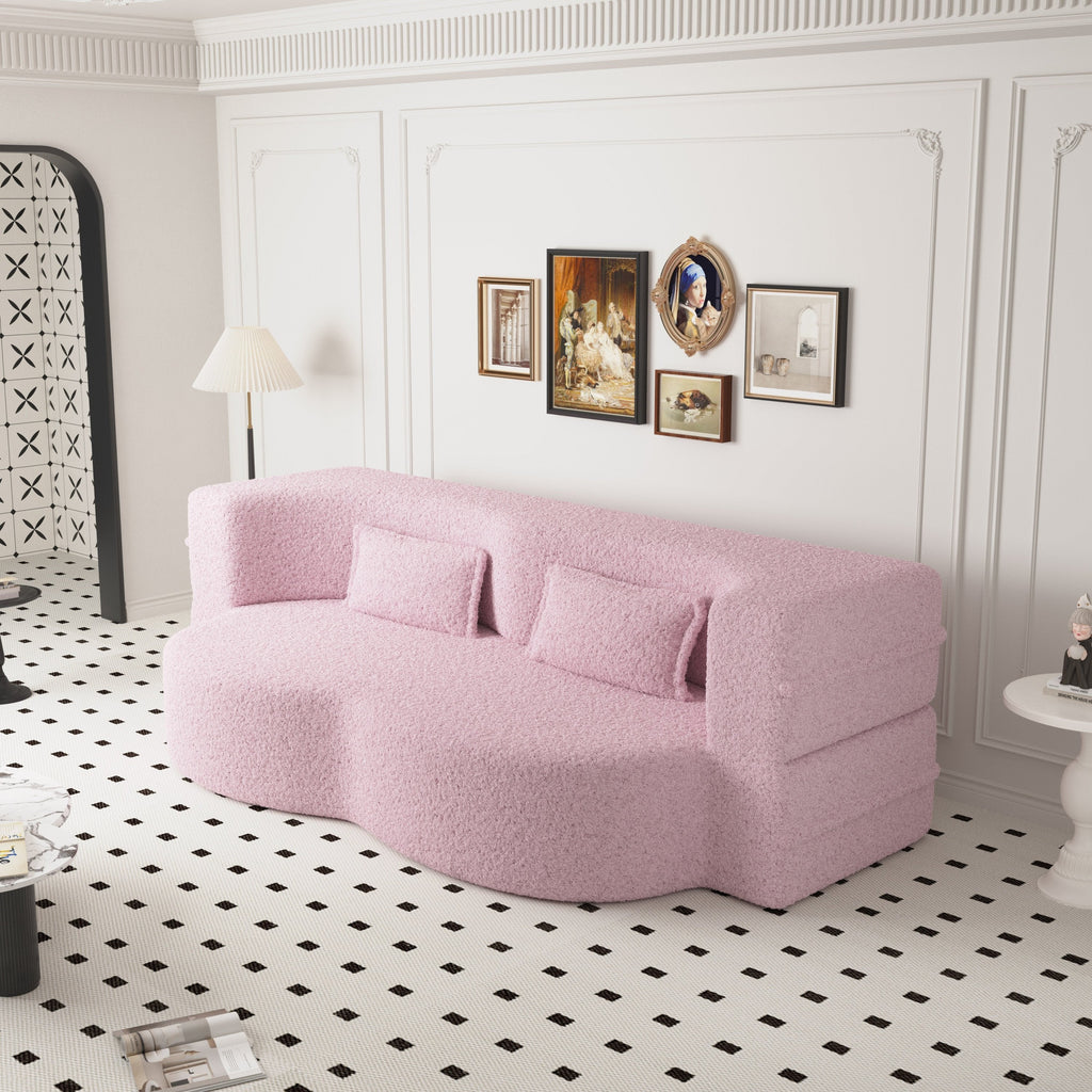Modern Convertible Teddy Fabric Sofa with 2 Pillows