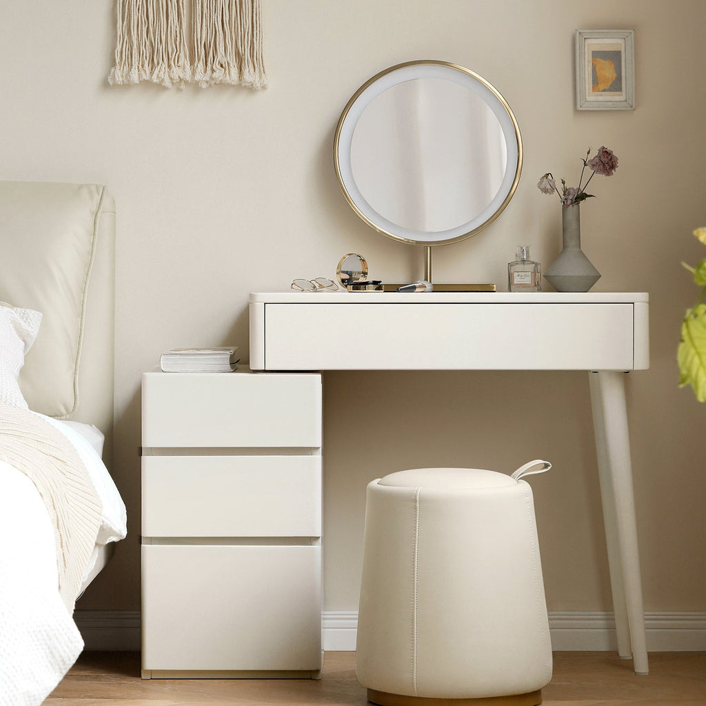 White Solid Wood Vanity Table with Stool
