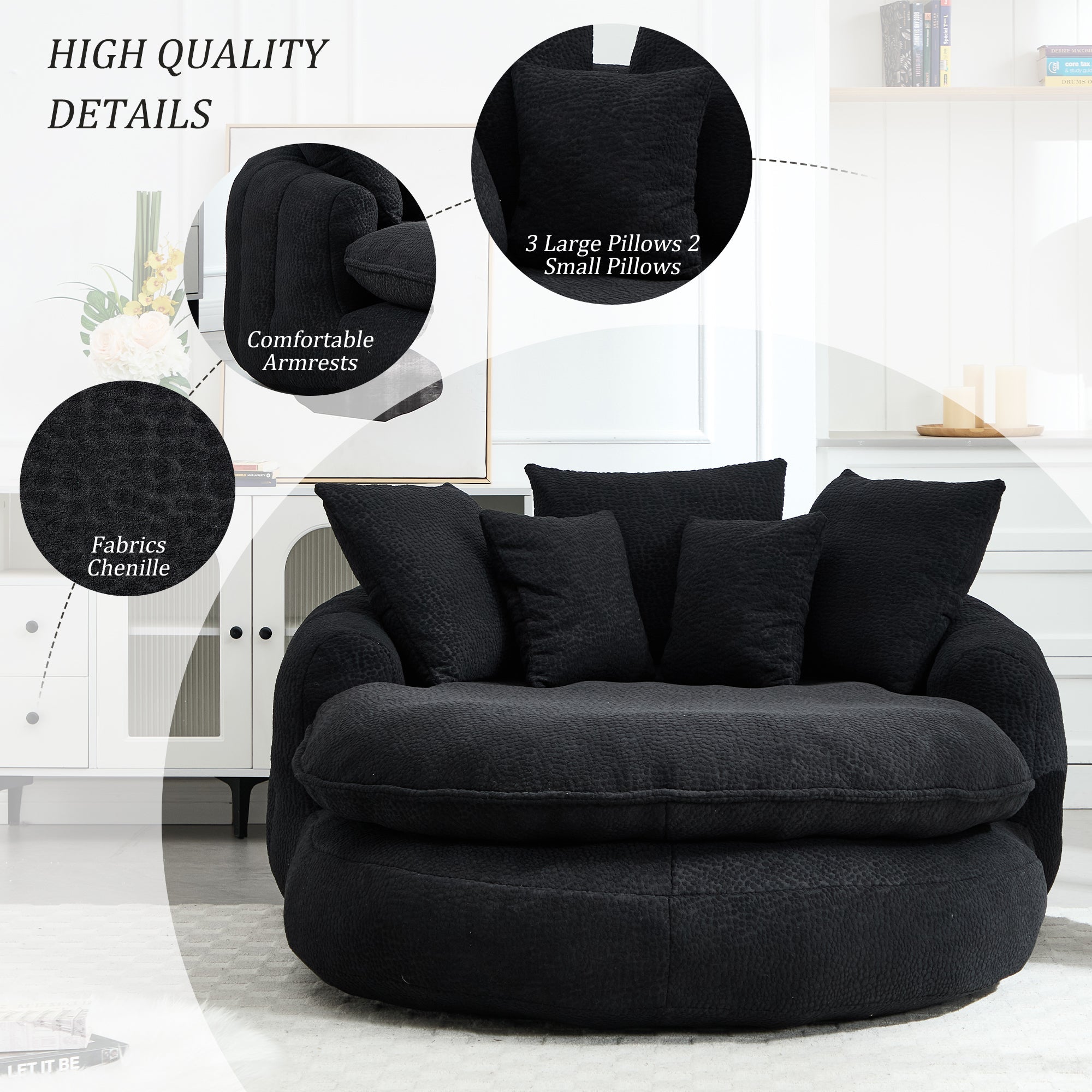 Oversized Oval Upholstered Bean Bag Sofa