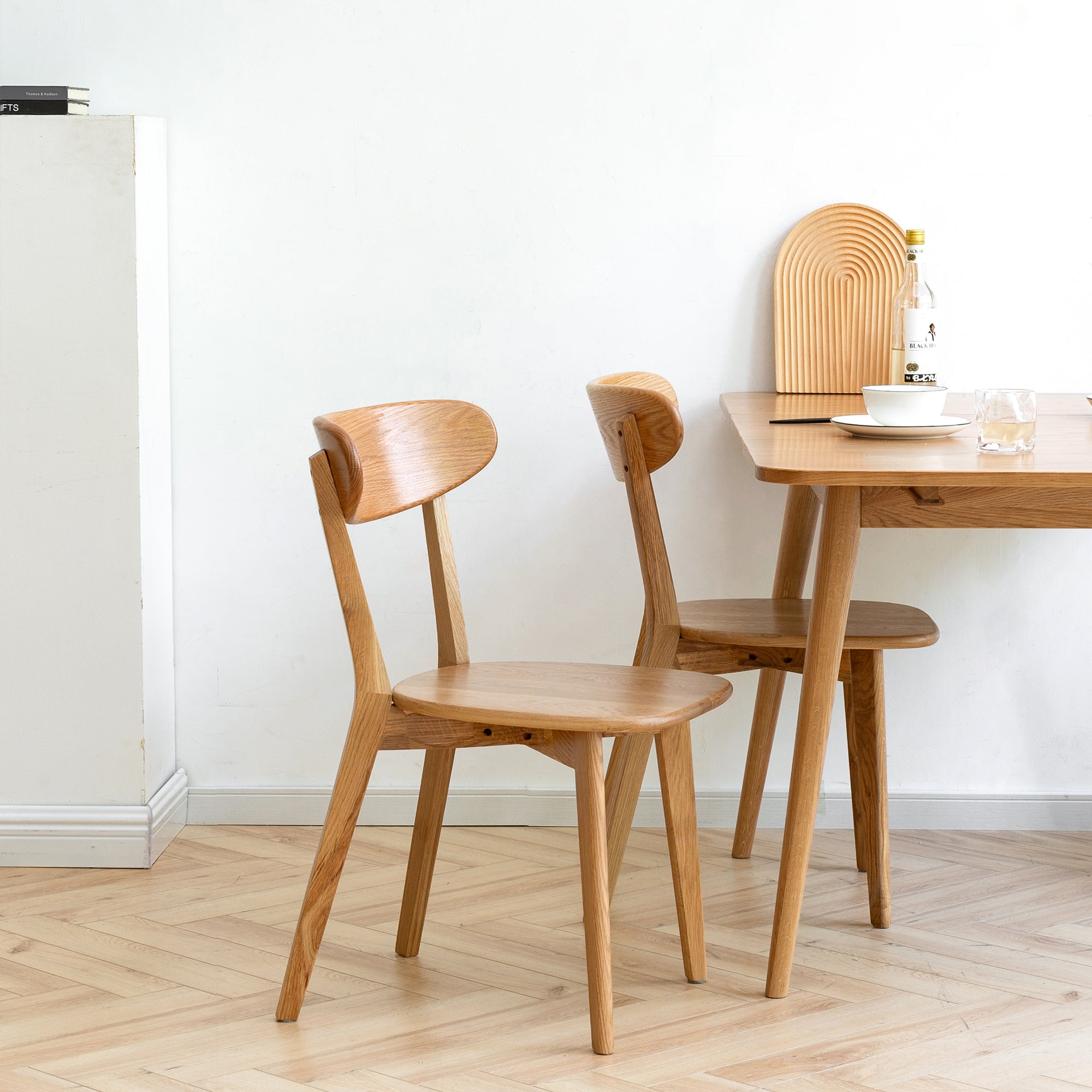 2Pcs Natural Solid Oak Dining Chairs