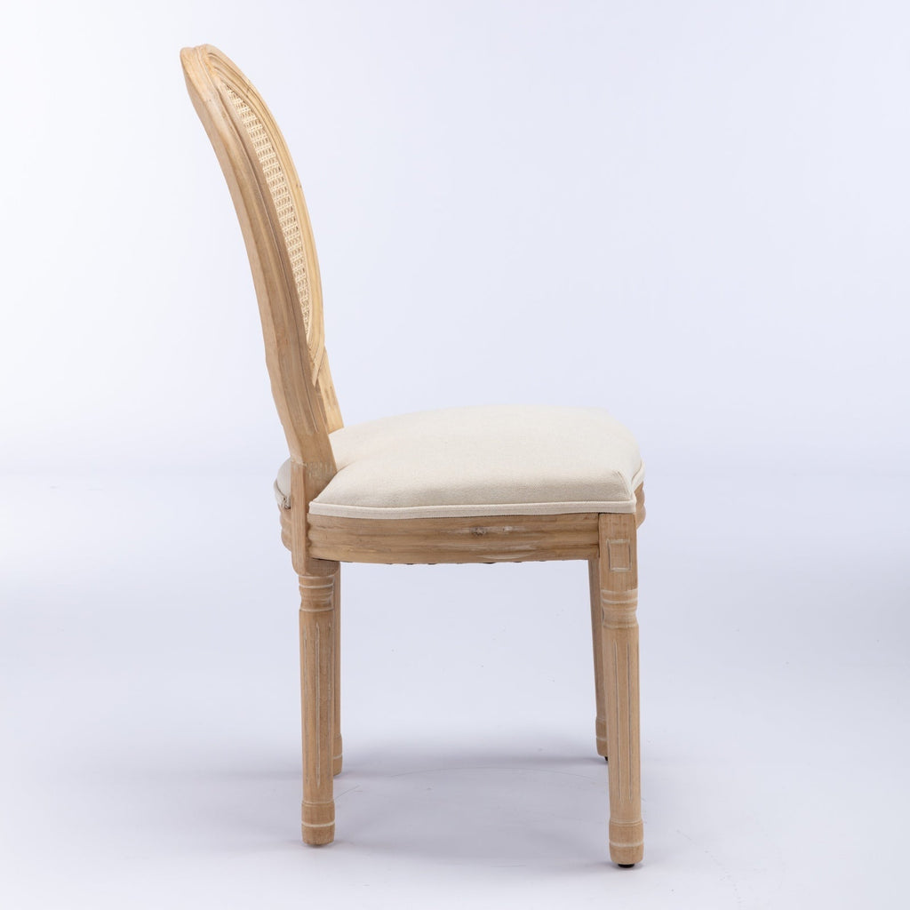 French Style Linen Fabric Rattan Back Dining Chairs (Set of 2)