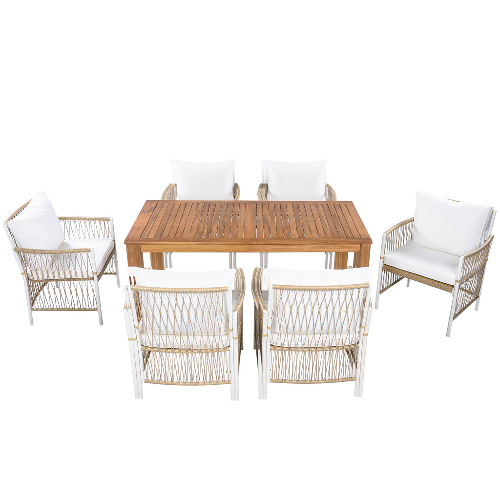 Natural Patio Wooden Dining Table Set for Poolside, Backyard, Garden (5/7 Pcs)