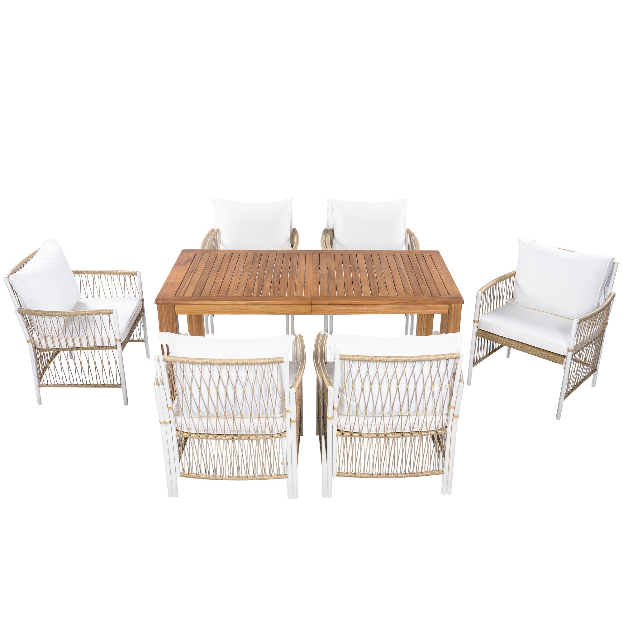 Natural Patio Wooden Dining Table Set for Poolside, Backyard, Garden (5/7 Pcs)