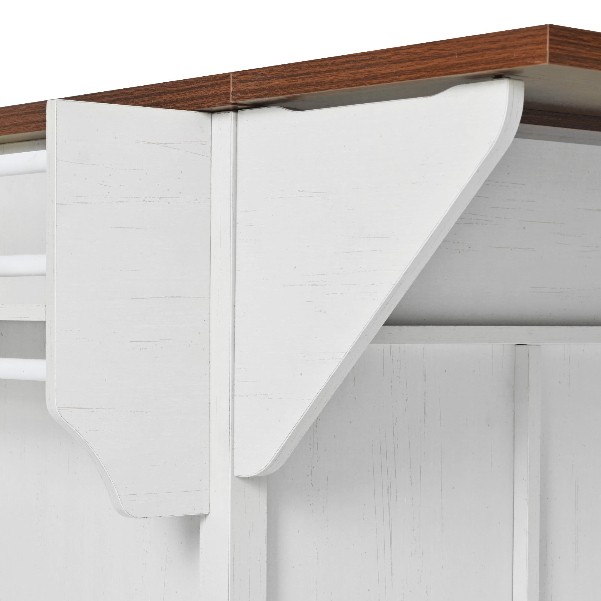 58“ Farmhouse Kitchen Island with Storage Sliding Barn Door Metal Grid Side Door