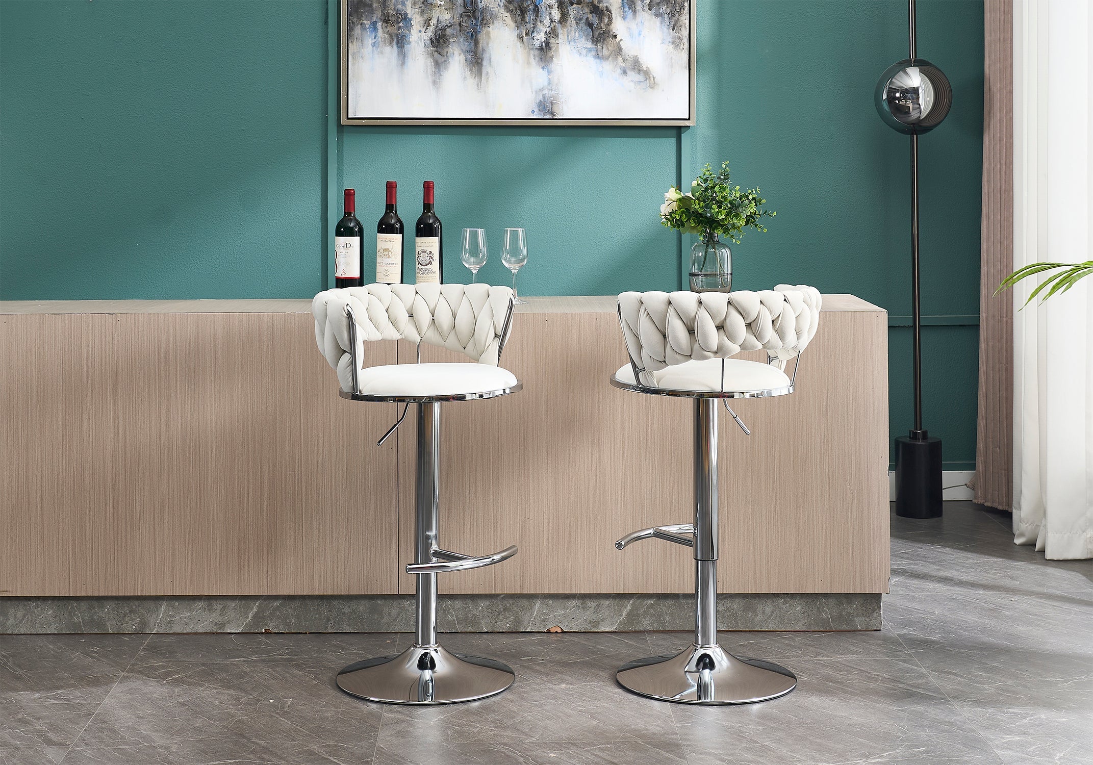 2PCS Metal Bar Stools with Chrome Footrest and Base