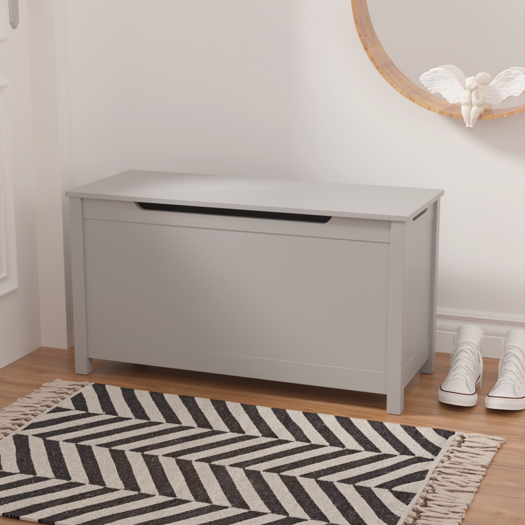 Kids Wooden Toy Box Storage with Safety Hinged Lid for Ages 2+