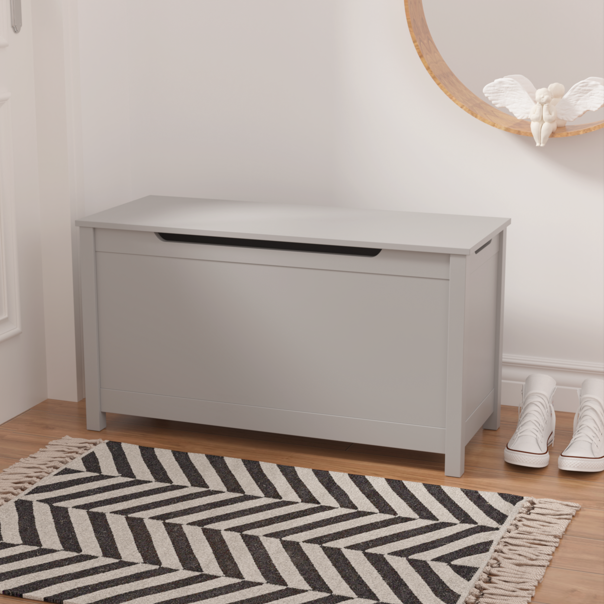 Kids Wooden Toy Box Storage with Safety Hinged Lid for Ages 2+