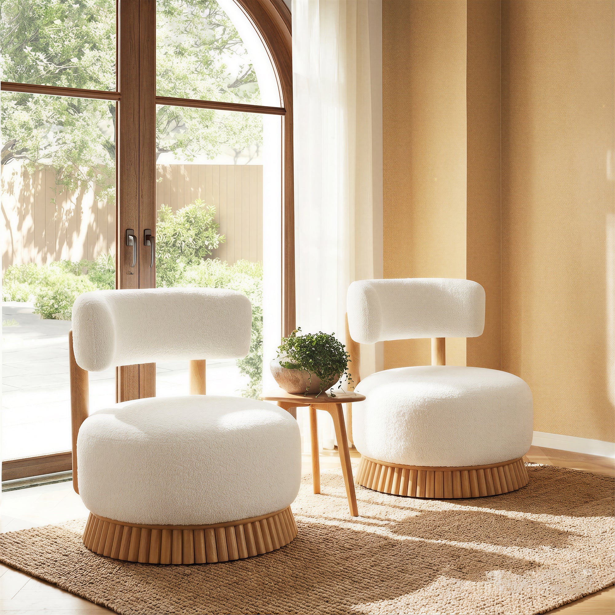 Modern Armless Chair with Wooden Base Featuring Thatched Roof Rod Design