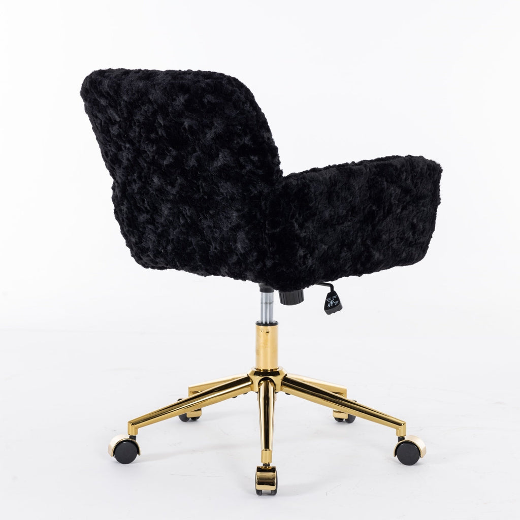 Artificial Rabbit Hair Home Office Chair with Golden Metal Base