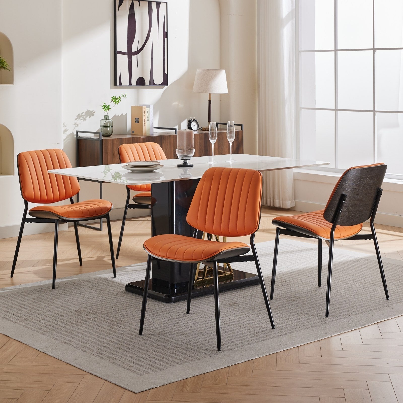 Mid Century Modern Retro Faux Leather Dining Chairs with Walnut Bentwood (Set of 2)