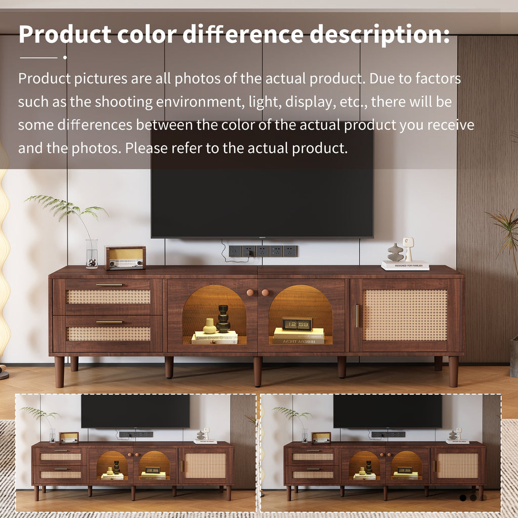 70" Rattan LED Light Entertainment TV Stand