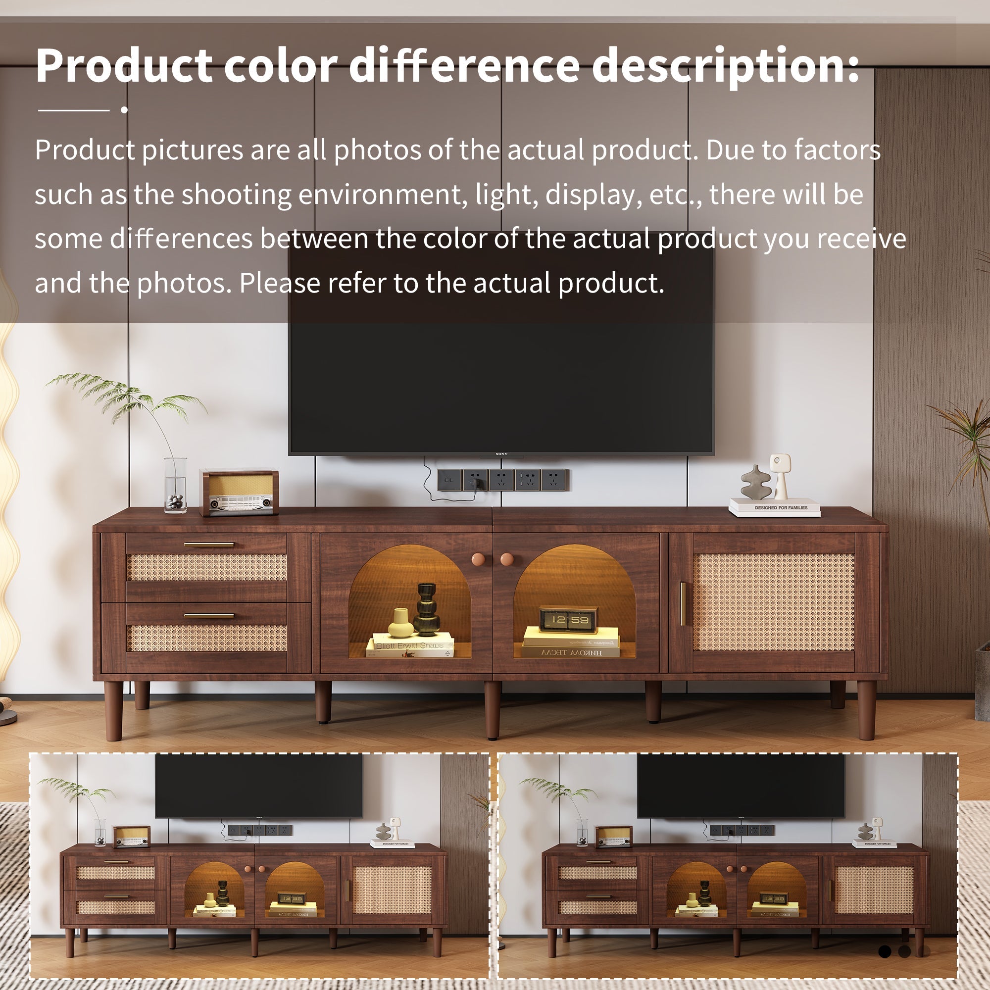 70" Rattan LED Light Entertainment TV Stand