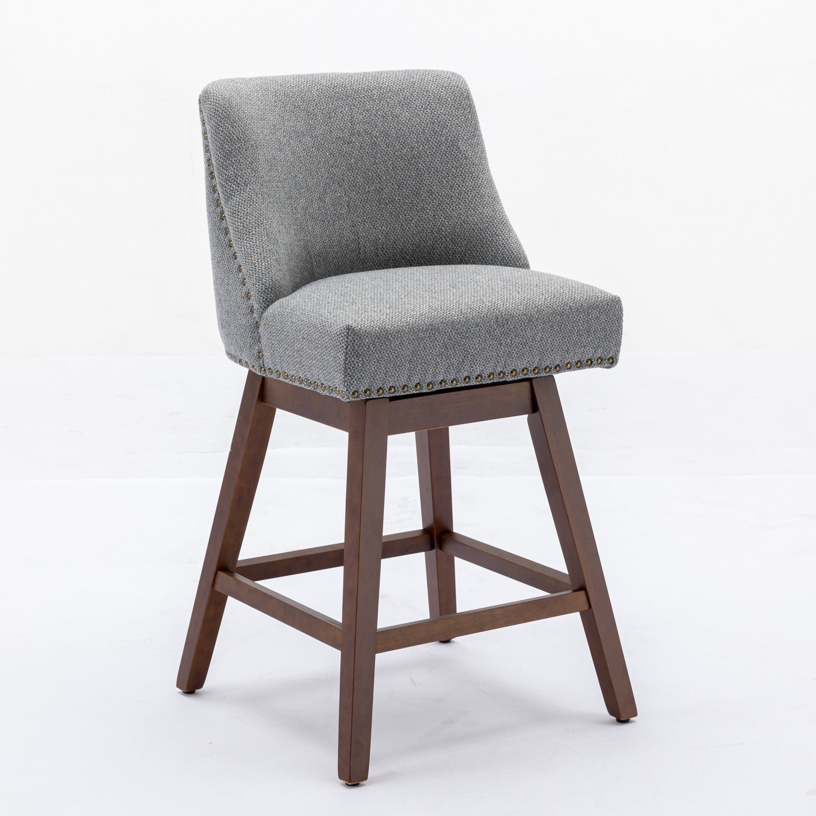 Upholstered Swivel Counter Height Bar Stools with Nailhead Trim (Set of 2)