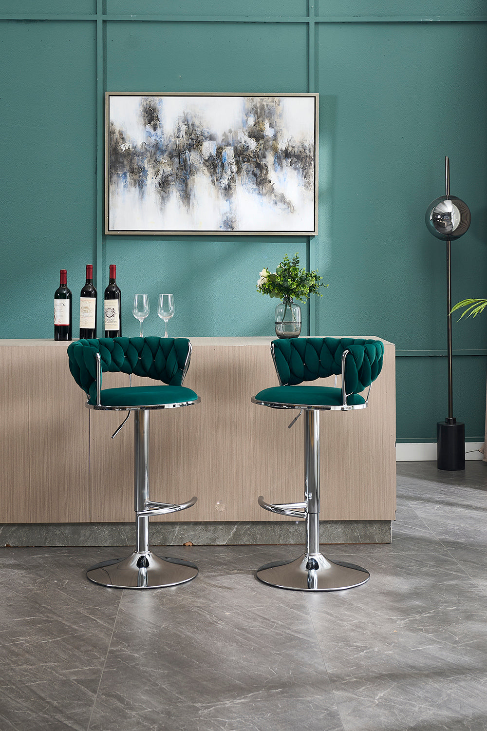 2PCS Metal Bar Stools with Chrome Footrest and Base