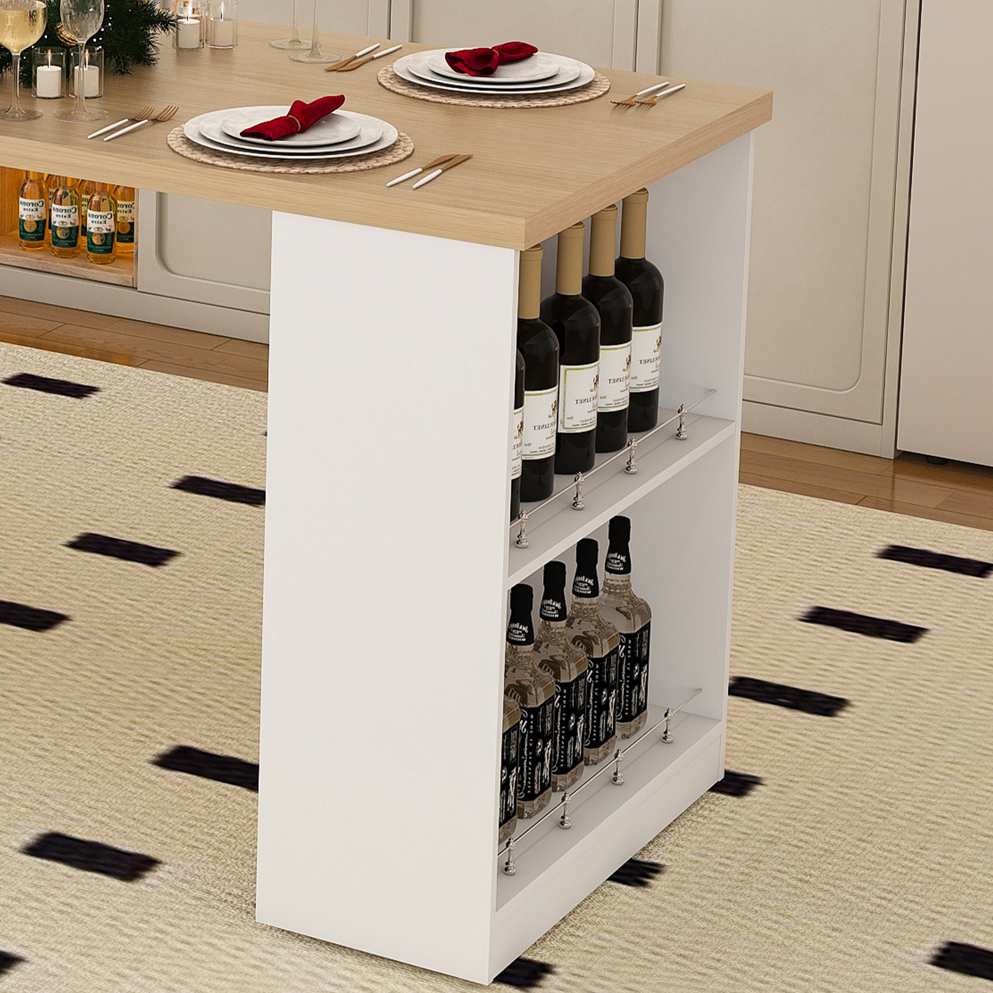 Expandable Kitchen Island with Dining Table