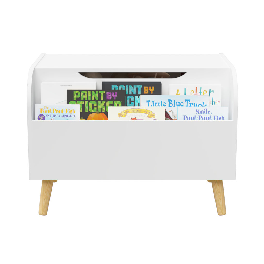 Kids  Wooden Toy Storage Bench with Front Bookshelf